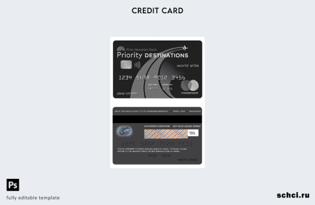 скачать в цифровом формате шаблон карты mastercard Hawaii Priority Destinations 